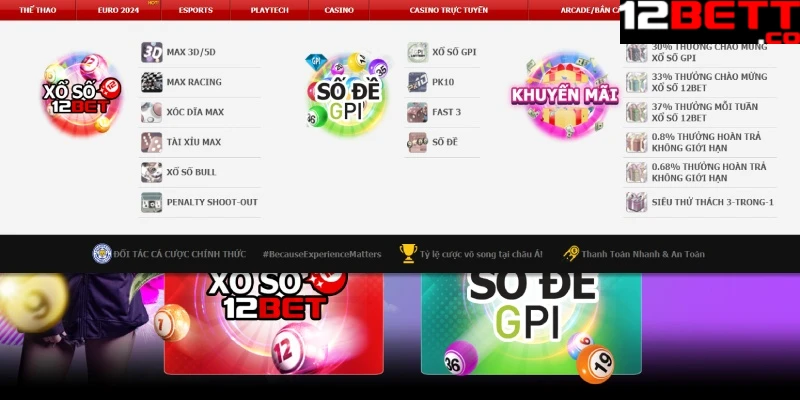 Các sản phẩm đặc sắc có mặt trên xổ số 12Bet
